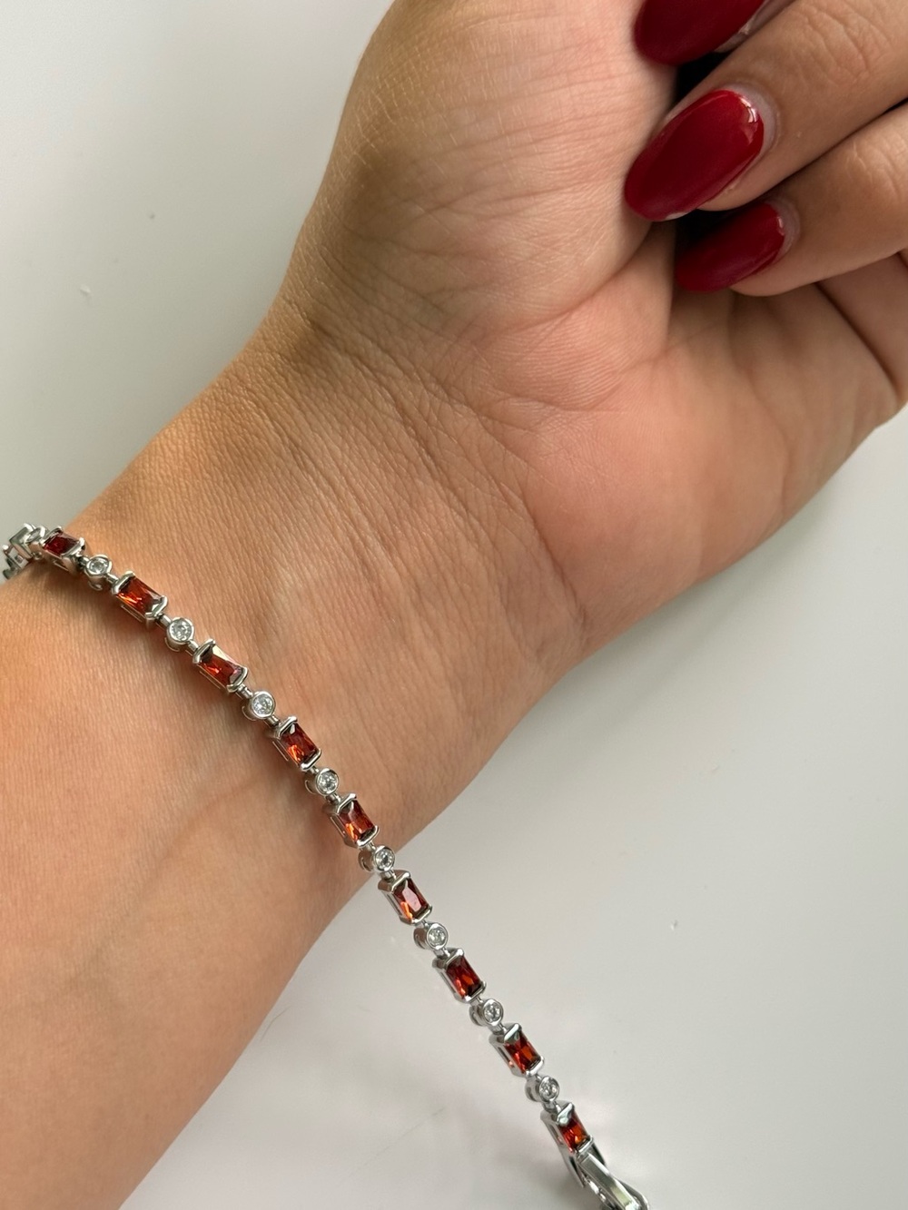 Sterling Silver Garnet-Style Tennis Bracelet in Deep Red